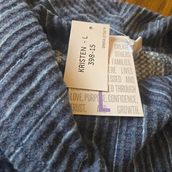 NWT - Lularoe Large Kristen - blue gray stripe - waffle knit - Picture 4 of 7